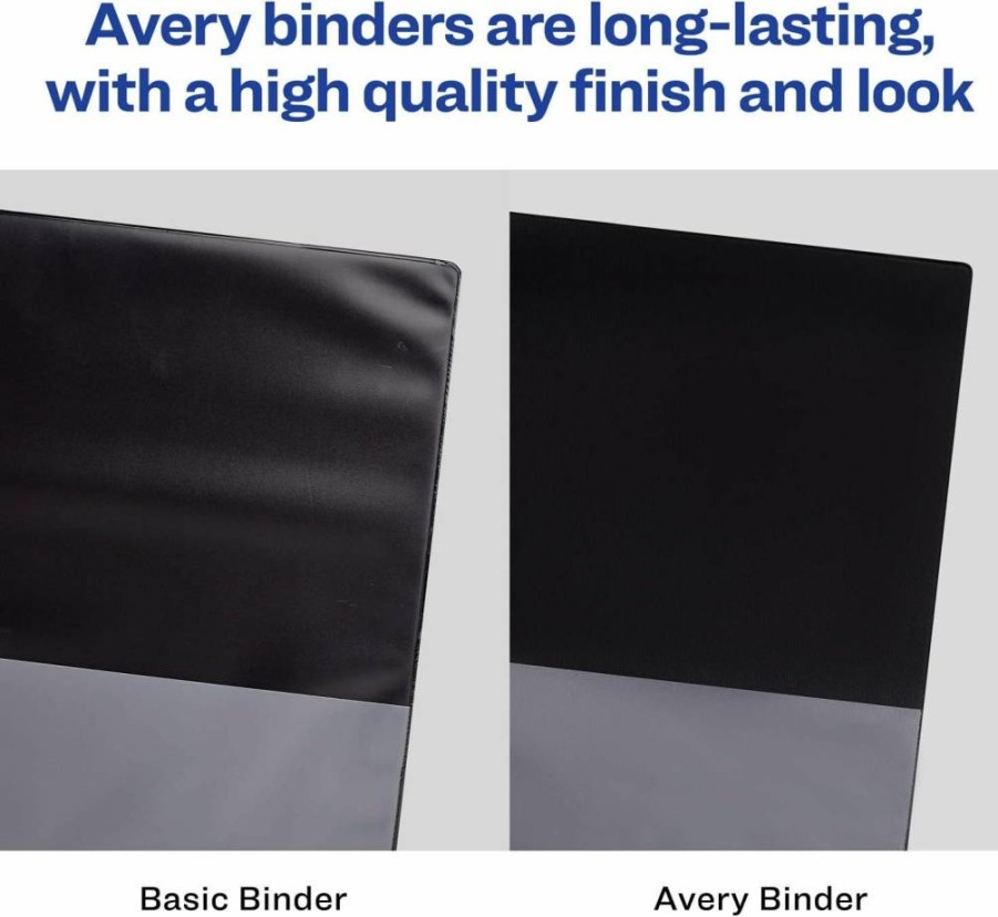 Avery 1 Inch 3 Ring Binders, Round Rings, 4 Pack Black Economy Binders (03301)