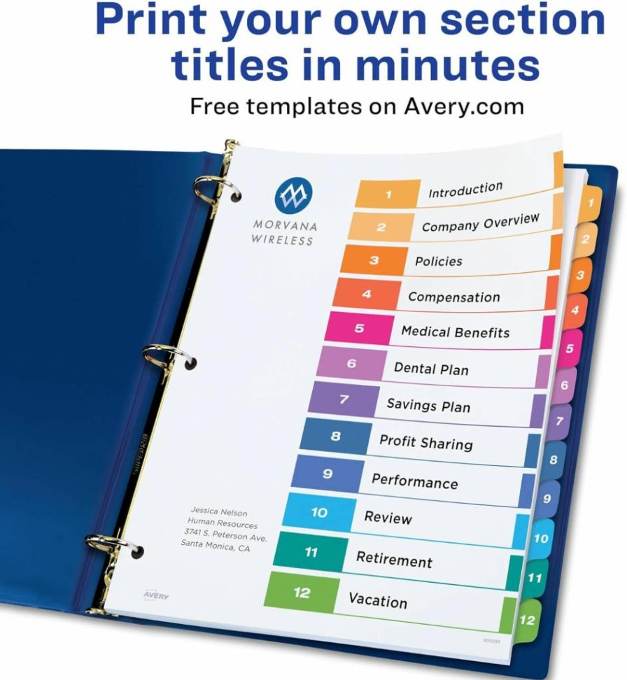 AVERY 11188 10-Tab Multicolor Dividers for 3-Ring Binders, 6 Customizable Sets with Table of Contents