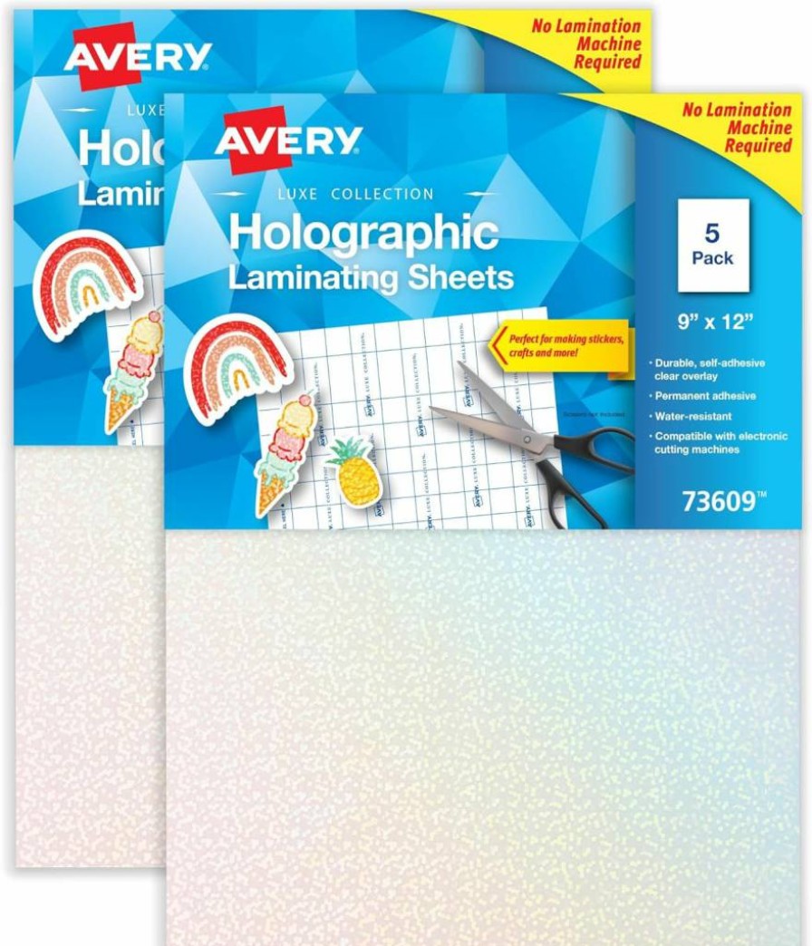 AVERY Self-Adhesive Holographic Laminating Sheets 9" x 12" - Speckled Dots Design, 10 Sheets per Pack (2-Pack of 73609) for DIY Stickers, Crafts, Scrapbooking & Decorative Projects