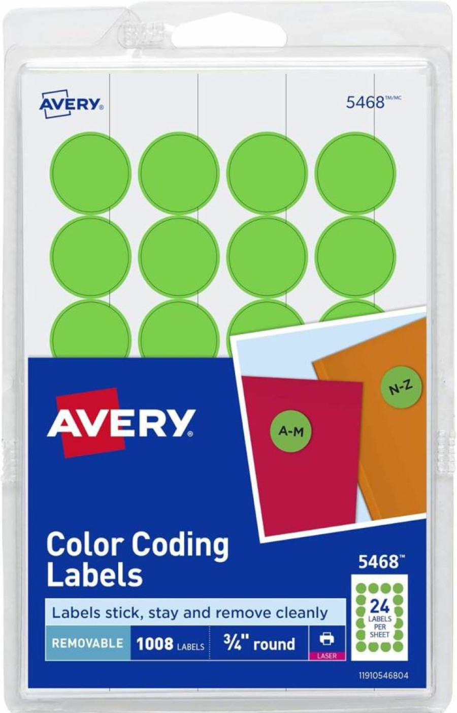 Avery Neon Green Removable Dot Stickers, 3/4 Inch Round Labels - Pack of 1008, Write or Print Circle Stickers (5468)