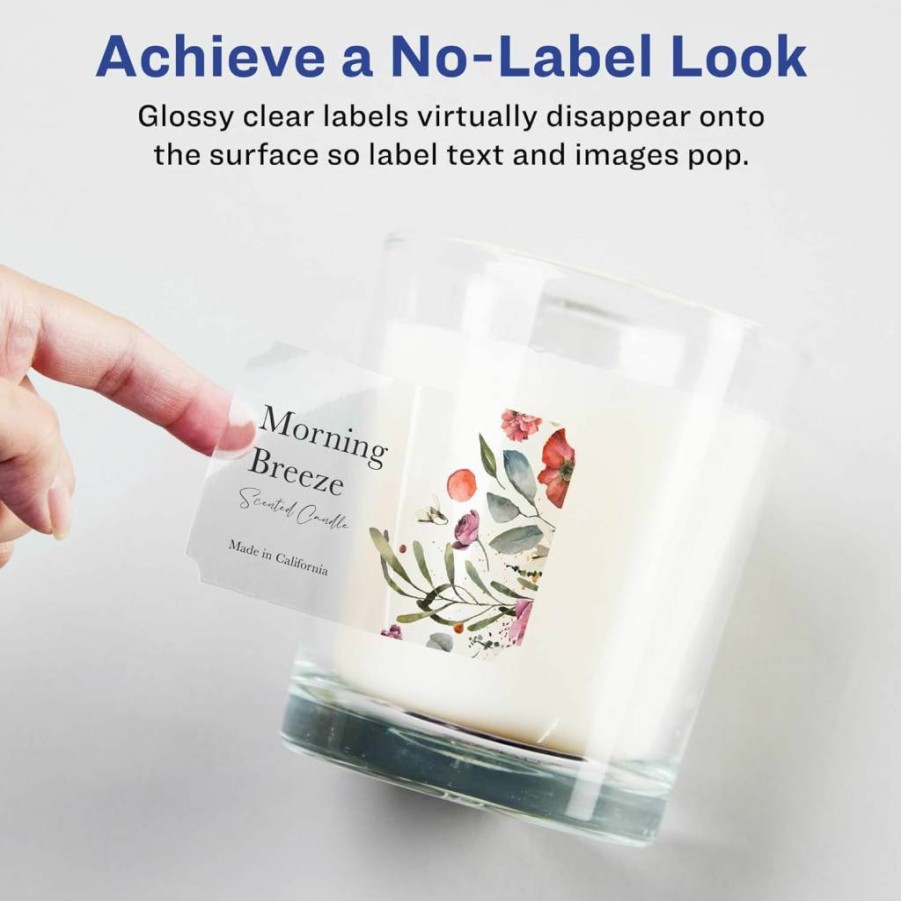 Avery Glossy Clear Scalloped Edge Labels 2" x 3" - 80-Pack, Sure Feed for Laser/Inkjet, Print-to-Edge Design
