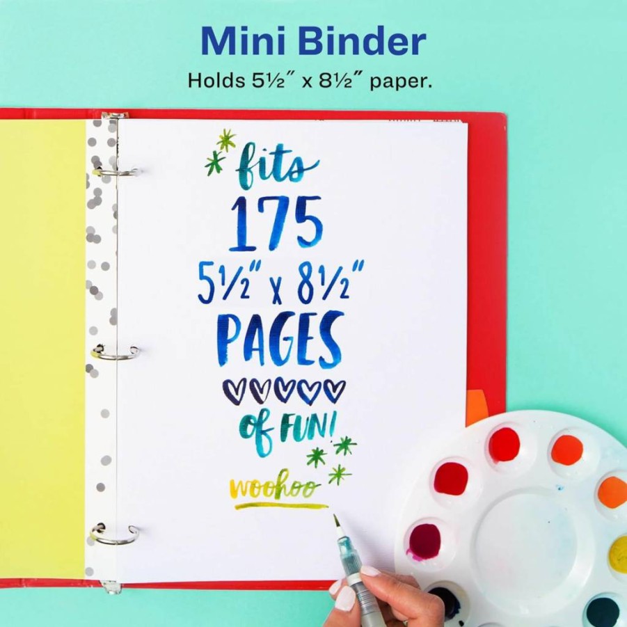 AVERY Mini Binders 5.5" x 8.5" 1-Inch Round Ring Watercolor Rainbow Binder with Label Holder - Durable 3-Ring Notebook for School & Office (18713)