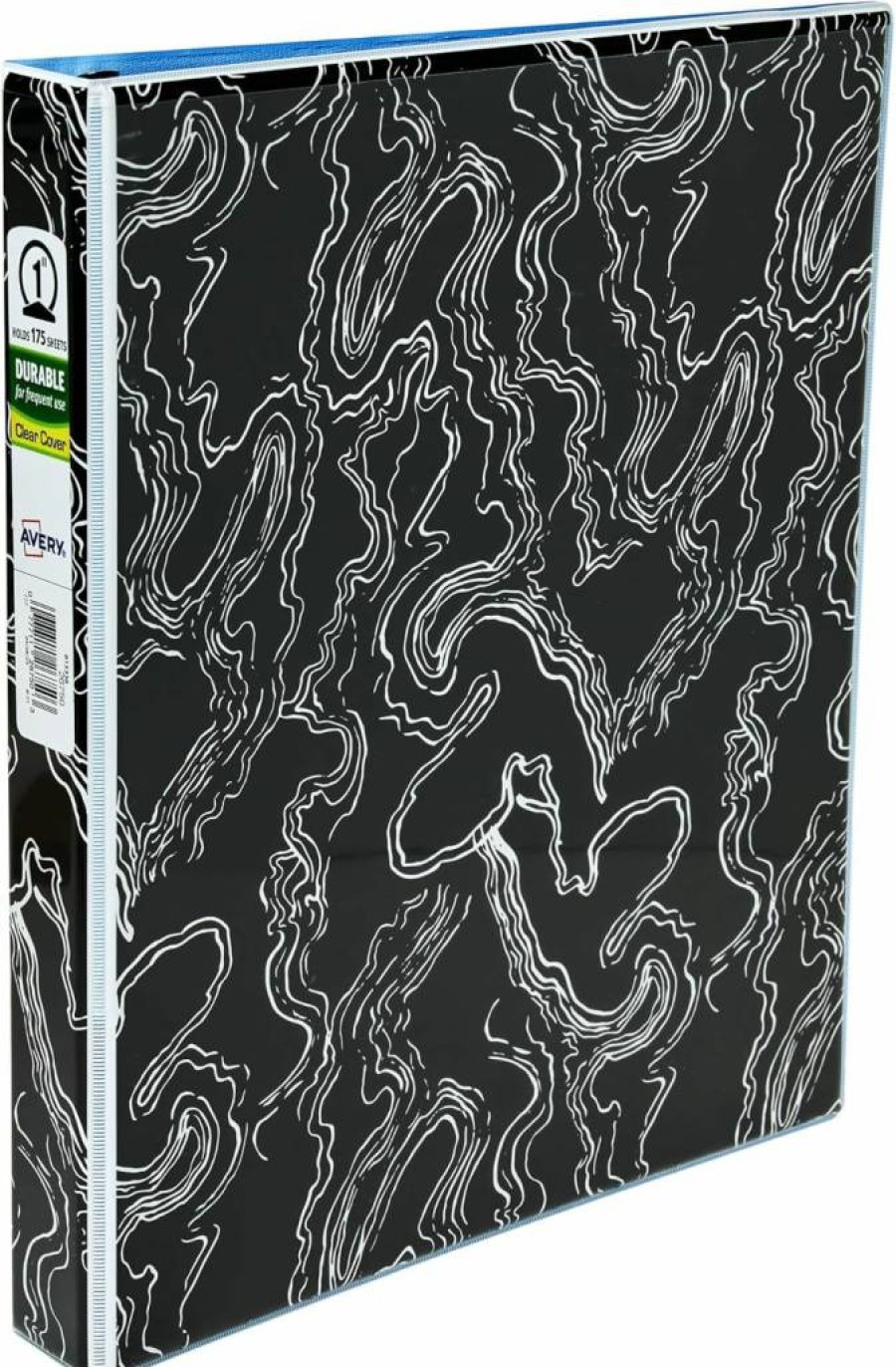 AVERY 3 Ring Binder 1 Inch Round Rings, Black and White Marble Design, Durable Fashion Binder for School or Office (26743)