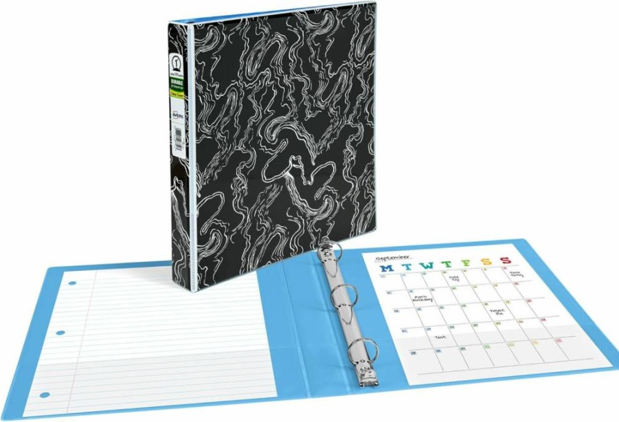 AVERY 3 Ring Binder 1 Inch Round Rings, Black and White Marble Design, Durable Fashion Binder for School or Office (26743)