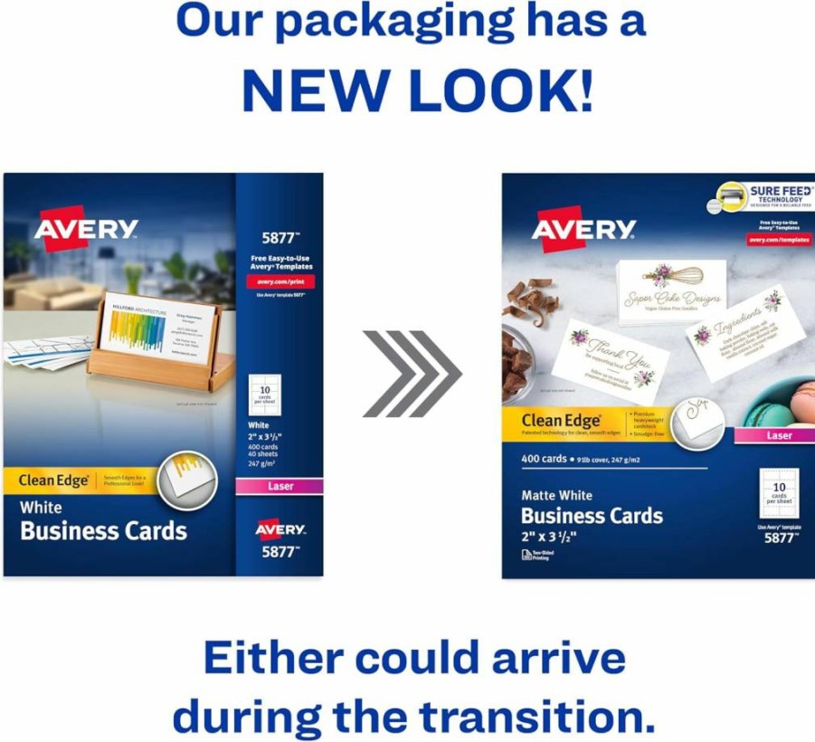 AVERY 5870 Printable Blank Business Cards, 2" x 3.5", White, 2,000 Sheets for Laser Printers, Clean Edge & Sure Feed Technology