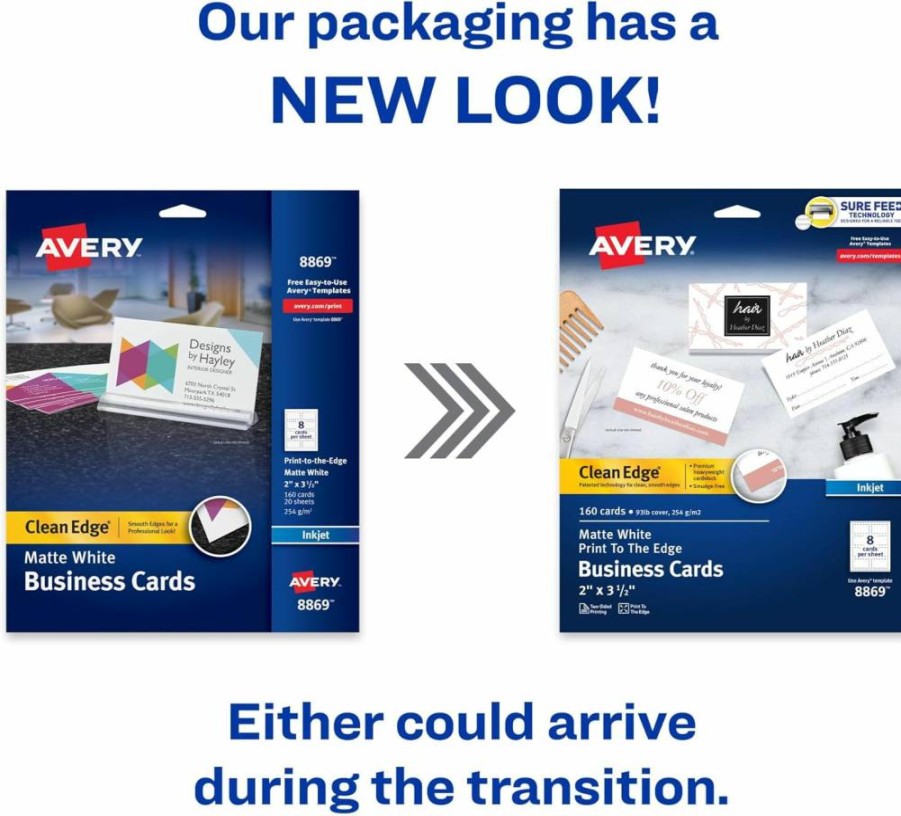 AVERY 8869 Printable Business Cards 2" x 3.5" White 160 Sheets for Inkjet Printers Sure Feed Technology Clean Edge Design