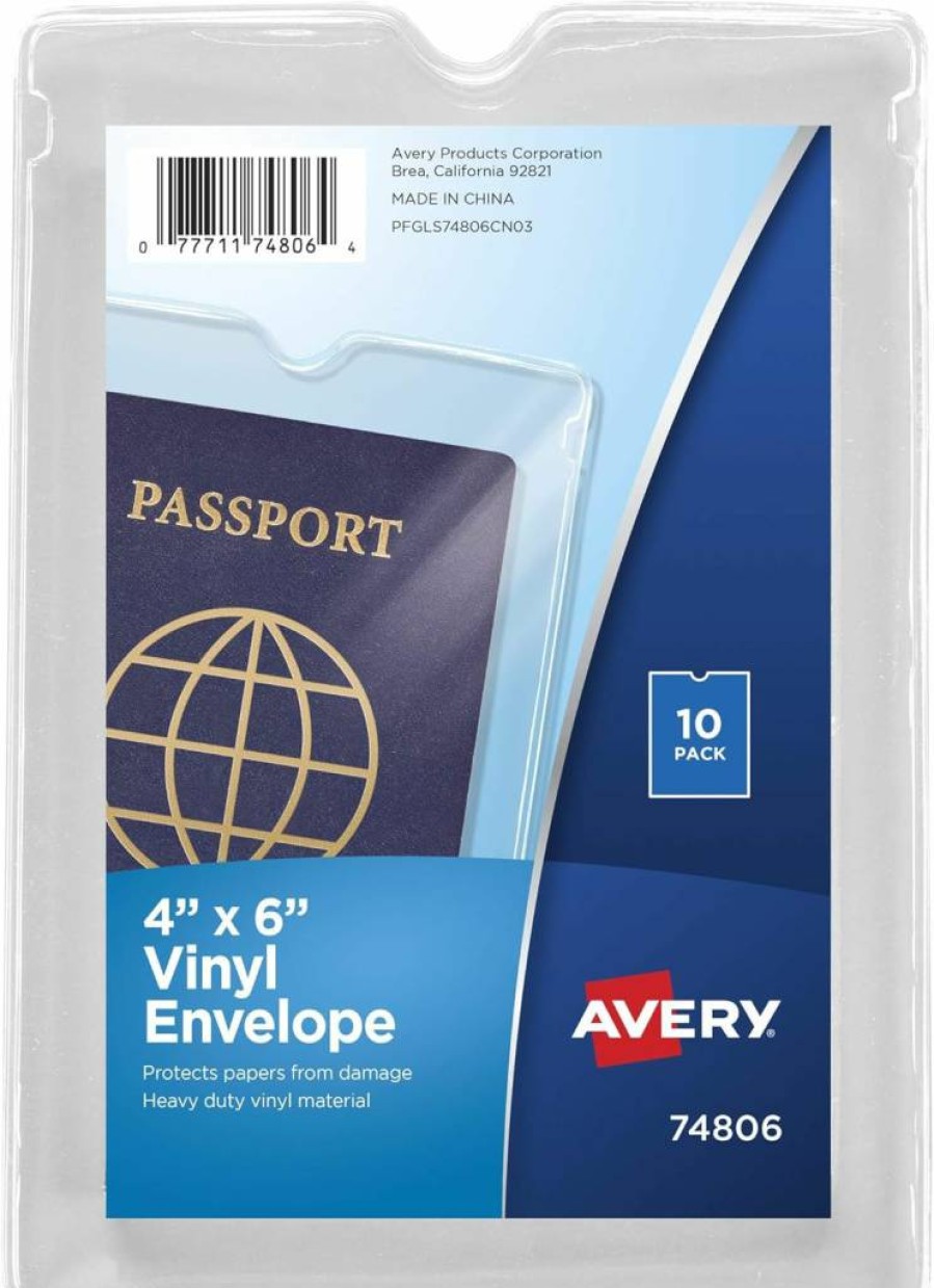 Avery 4" x 6" Clear Vinyl File Envelopes, Passport Holder with 10-Pack, Holds 30 Sheets – 74806