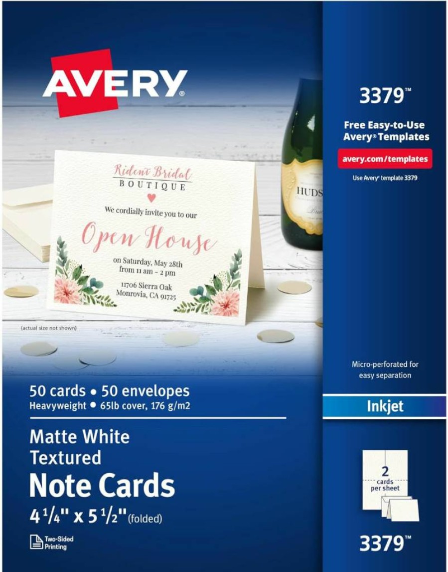 AVERY Printable Note Cards, 4.25" x 5.5", Matte White, 2-Sided Printing, 100 Sheets (2 Packs, 50 Each) - 5813