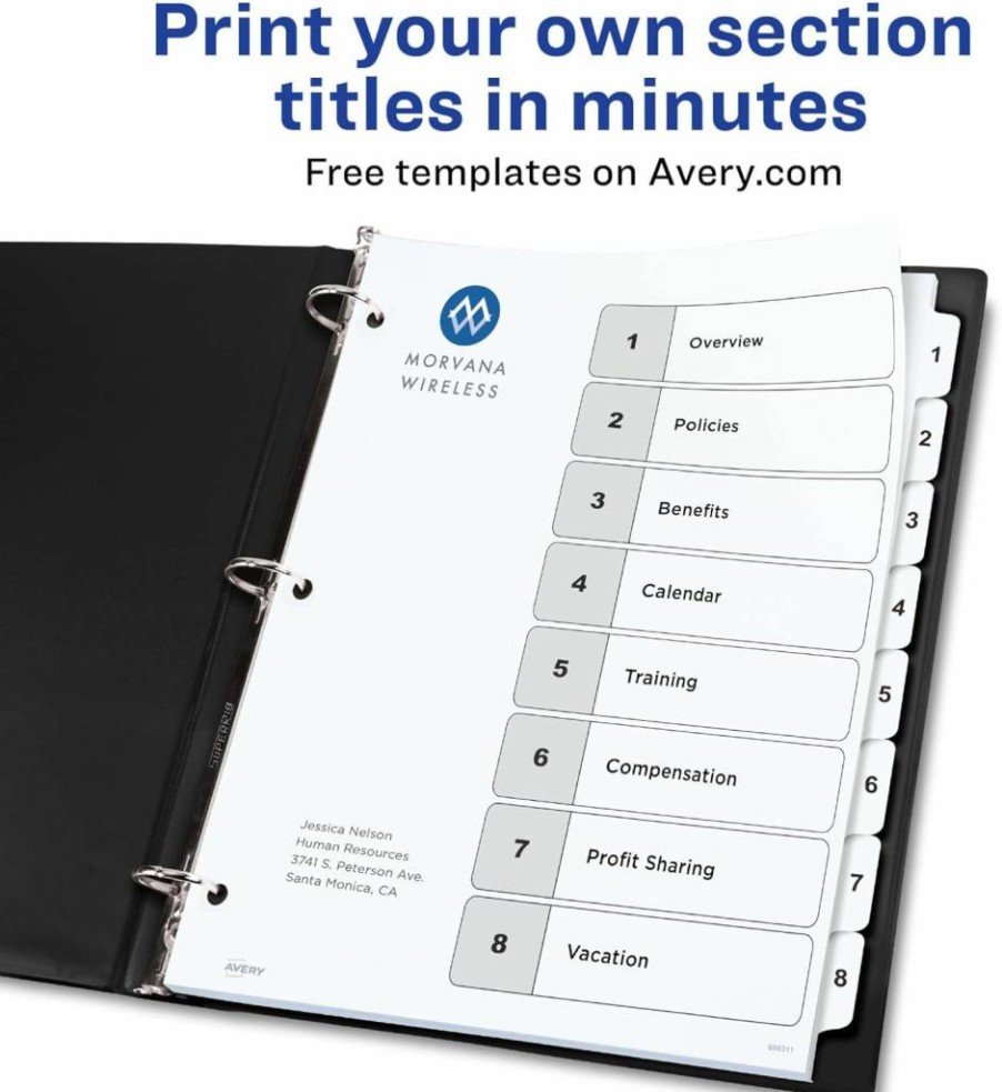 AVERY 8-Tab Dividers for 3-Ring Binders, 6 Sets with Customizable White Tabs, Organizer Inserts for Office & School (11822)