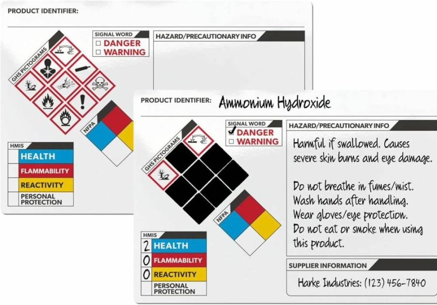 AVERY GHS Secondary Container Labels, 3.5" x 5" Handwrite Only, Pre-Printed Chemical Hazard Stickers, 100/Pack (61209)