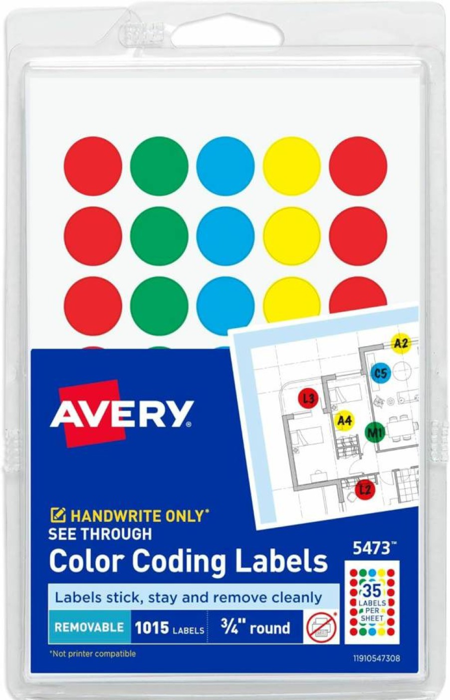 AVERY 0.75-Inch Removable Color Coding Dots, 1015-Pack, Assorted Colors, See-Through Adhesive Labels (05473)