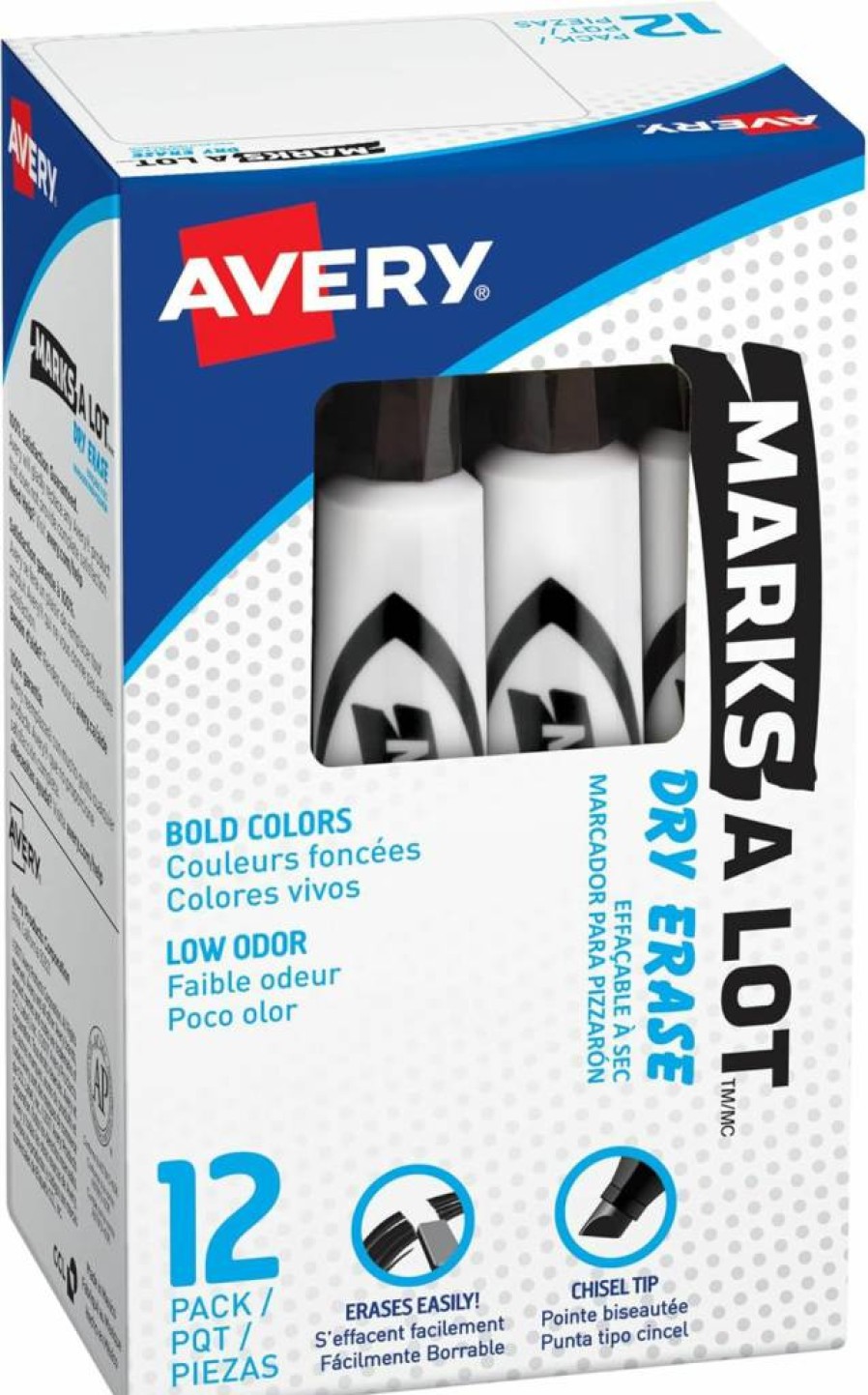 Avery Dry Erase Markers 12 Pack - Chisel Tip Low Odor Whiteboard Markers for Classroom, Office & School Supplies (Black, 24408)