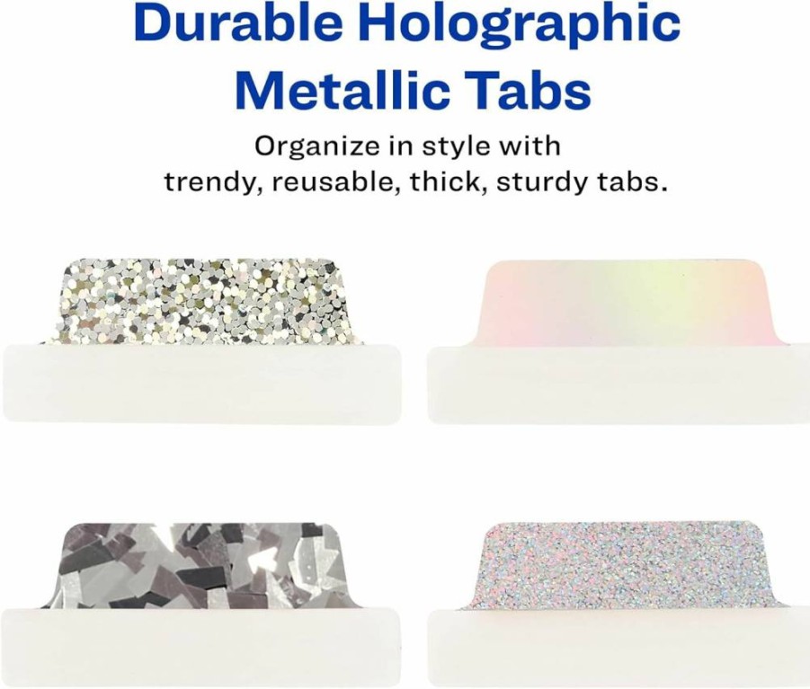 Avery Ultra Tabs Luxe Repositionable Holographic Margin Tabs, 2.5" x 1", Iridescent Designs, 16-Pack (74179)
