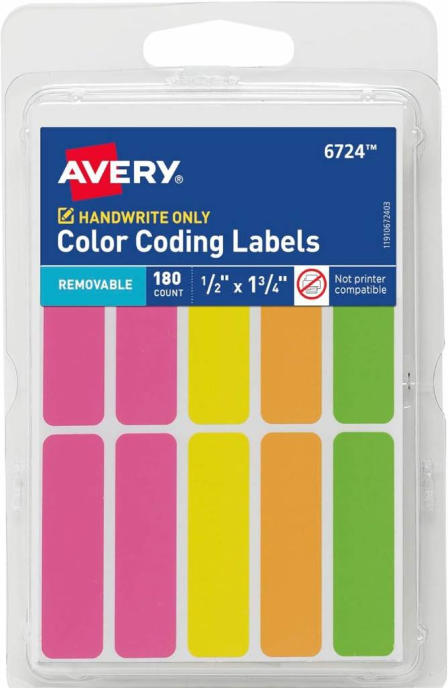 Avery Neon Color-Coding Removable Labels, 1/2" x 1-3/4", 180 Blank Non-Printable Labels, Assorted Bright Colors (6724)
