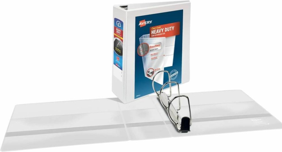 Avery 79704 Heavy Duty 3-Ring Binder, 4-Inch Slant Ring, White, Holds 8.5 x 11 Inches Paper, One-Touch Design