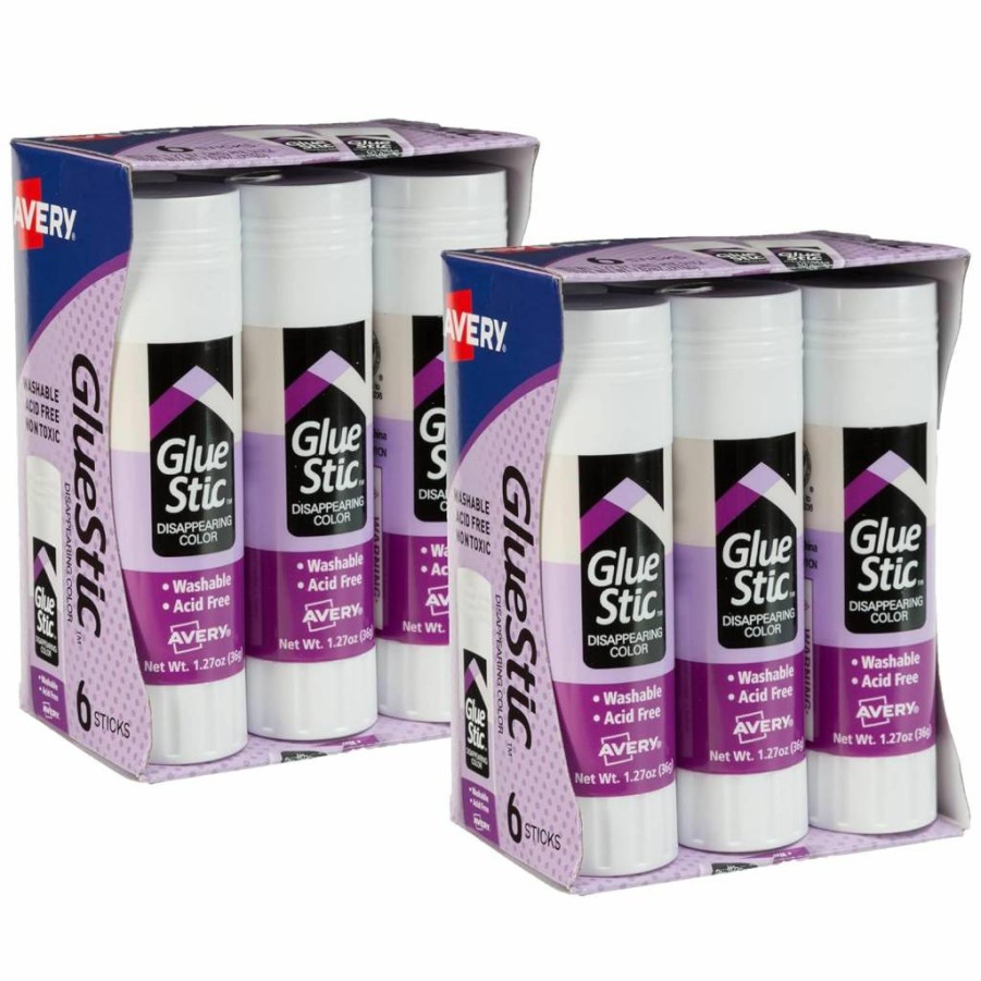AVERY Purple Disappearing Washable Glue Sticks, Non-Toxic School Supplies, 6 Pack (1.27 oz Each, 98071)