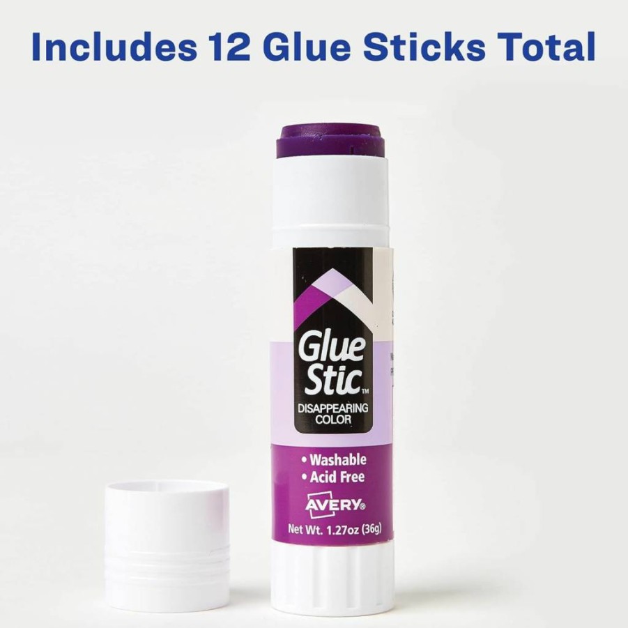 AVERY Purple Disappearing Washable Glue Sticks, Non-Toxic School Supplies, 6 Pack (1.27 oz Each, 98071)