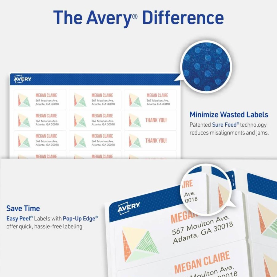 Avery 45160 Easy Peel Printable Address Labels, 1" x 2-5/8" White Customizable Stickers, 7,500 Blank Mailing Labels for Shipping, Mailing & Organization, Sure Feed Technology