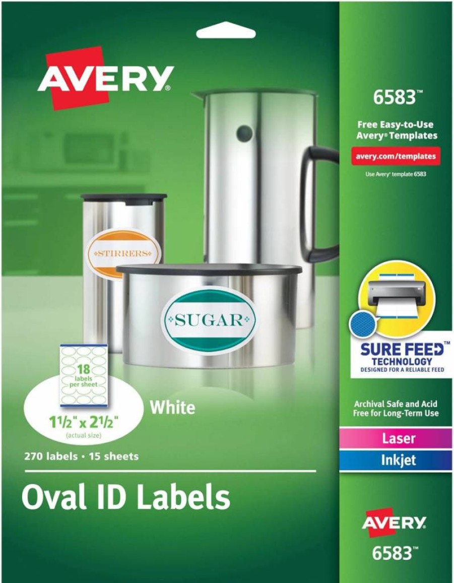 AVERY 6583 Easy Peel Oval ID Labels, 1.5" x 2.5", 270 Count, Permanent Adhesive, Sure Feed Technology, Edge-to-Edge Printing
