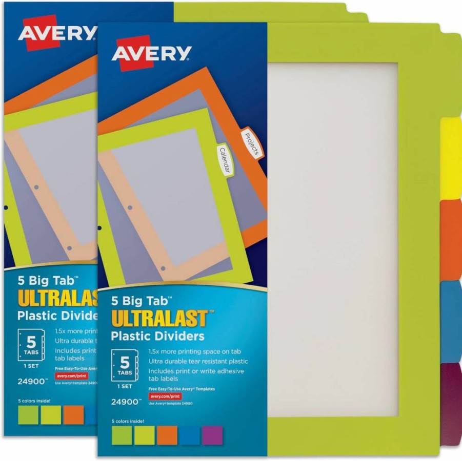 Avery Ultralast 8-Tab Plastic Dividers for 3-Ring Binders, Multicolor with White Labels, 24 Sets (192 Tabs) - Durable & Reusable Binder Organizers