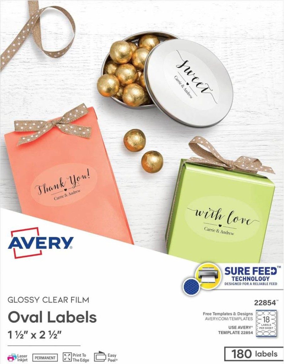 AVERY 22814 Glossy White Printable Oval Labels, 1.5" x 2.5", 90 Customizable Blank Stickers for DIY & Organization