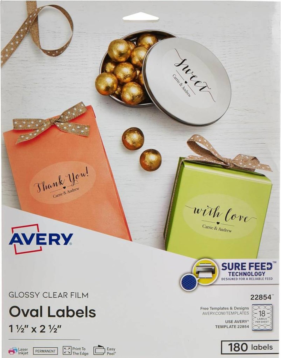 AVERY 22814 Glossy White Printable Oval Labels, 1.5" x 2.5", 90 Customizable Blank Stickers for DIY & Organization