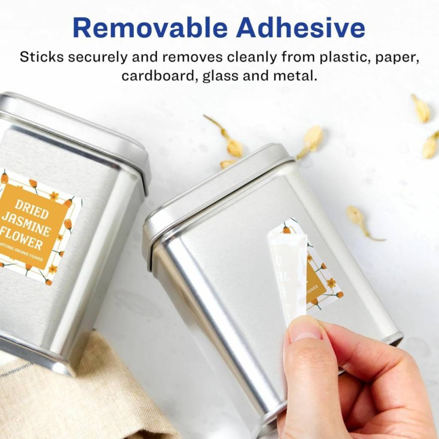 Avery Matte White Removable Labels 1.5" x 1.5" Square, 300 Pack, Sure Feed for Laser/Inkjet Printers, Print to Edge Design