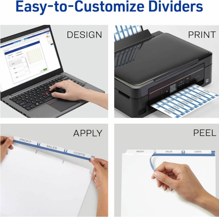 AVERY 11442 3-Tab Dividers, 25 Sets with Clear Label Strips, Unpunched for Any Binding System, Customizable White Tabs, Easy Print Index Maker