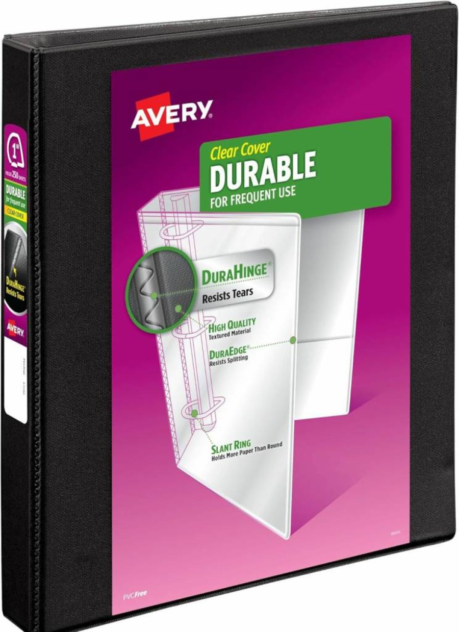 AVERY 17031 Durable 3-Ring Binders, 2-Inch Slant Rings, 530-Sheet Capacity, 12-Pack, Black, Customizable Clear Cover, Wide Spine for Office & School Supplies