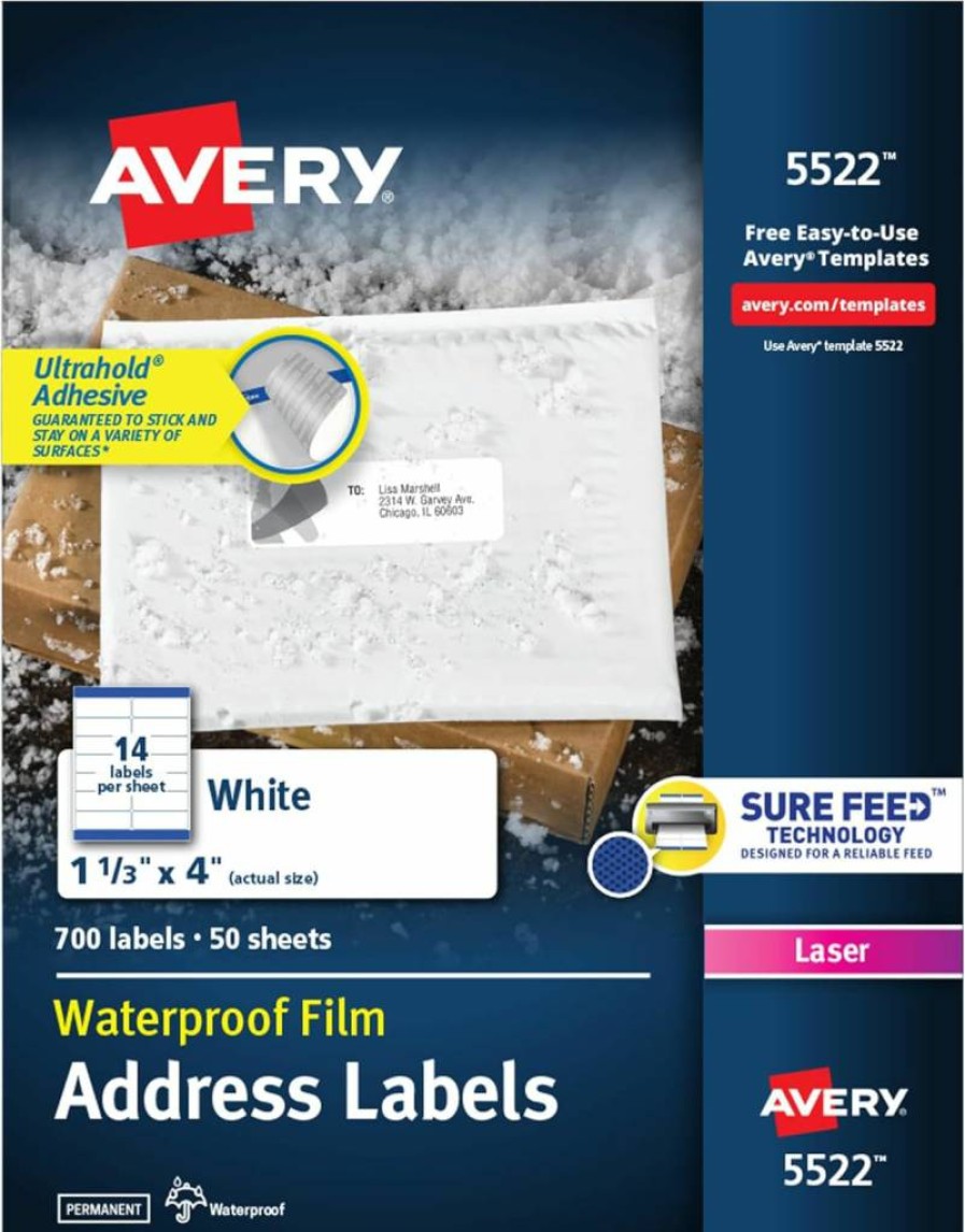 Avery 95522 Ultrahold Waterproof Laser Printer Labels, 1-1/3" x 4", 7,000-Pack