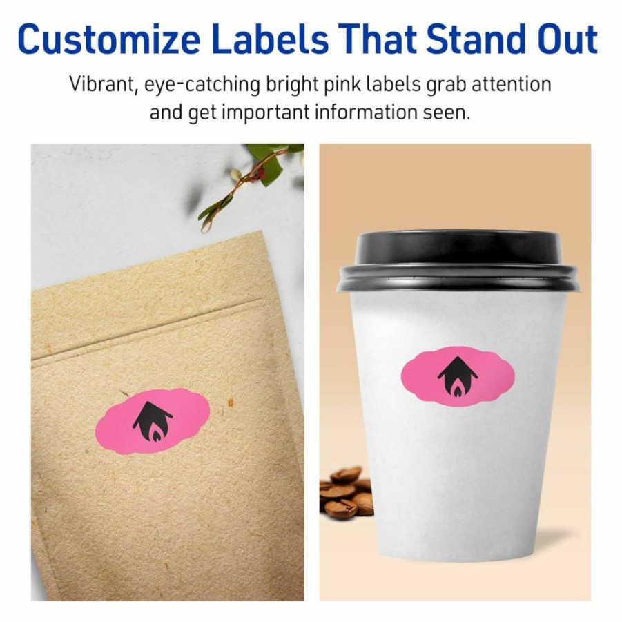 Avery Bright Pink Printable Oval Scalloped Labels, 1-1/8" X 2-1/4", Sure Feed Technology, 210 Pack, Laser/Inkjet Compatible, Print-To-The-Edge Design for Candles, Jars & Crafts
