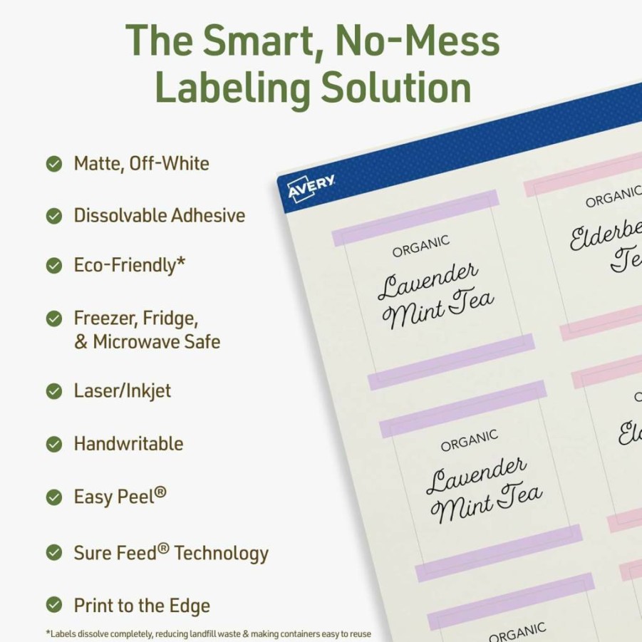 AVERY Matte White Dissolvable Labels 2"x2" - 120 Pack, Sure Feed Technology, Laser/Inkjet Printable, Print-To-The-Edge Square Stickers