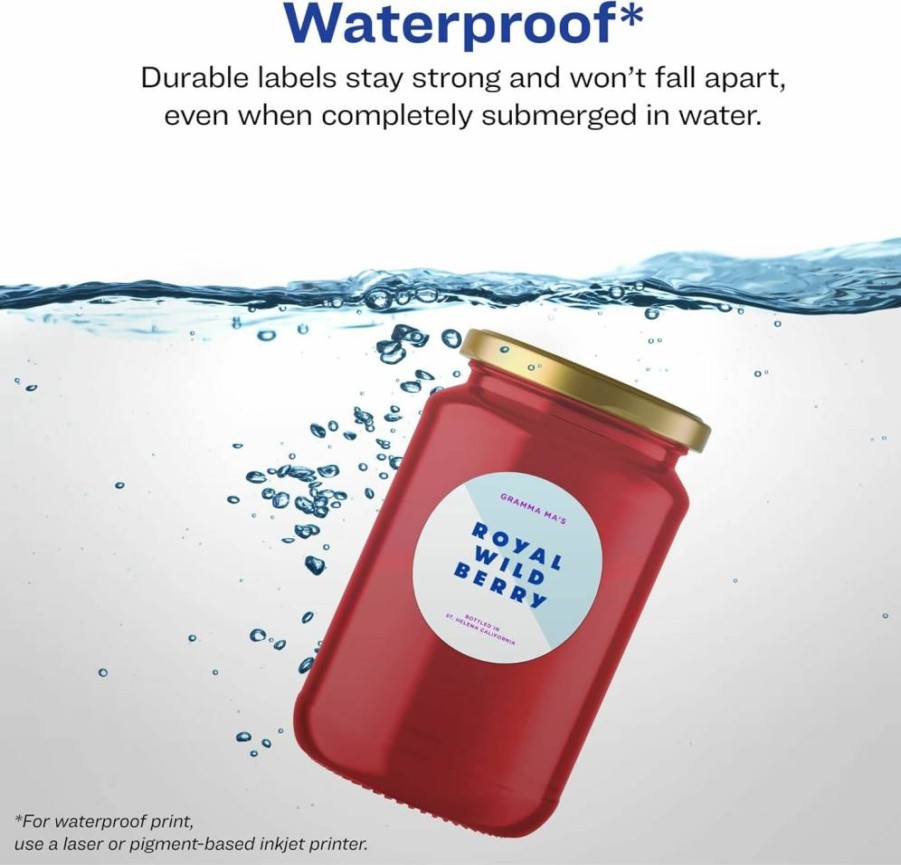 Avery Round Waterproof Labels 3" - 30 Pack, Tear & Oil Resistant, Laser/Inkjet Printable, Sure Feed Technology, Edge-to-Edge Printing