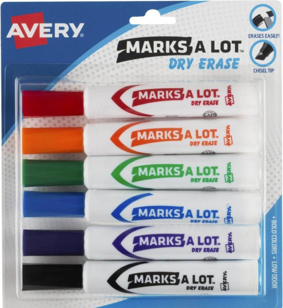 AVERY Dry Erase Markers Set - 4 Assorted Colors, Chisel Tip, Low Odor Whiteboard Markers for Office & Classroom (24409)