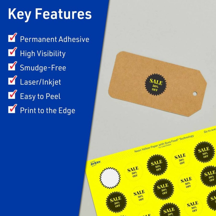 Avery Neon Yellow Printable Starburst Labels, 1" Round, Sure Feed Technology, 960 Pack for Laser/Inkjet Printing, Mailing Seals & Planner Stickers