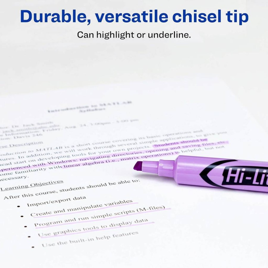 AVERY 24060 Fluorescent Purple Highlighters, 12-Pack, Chisel Tip, Smear-Free Ink for Office & School Supplies