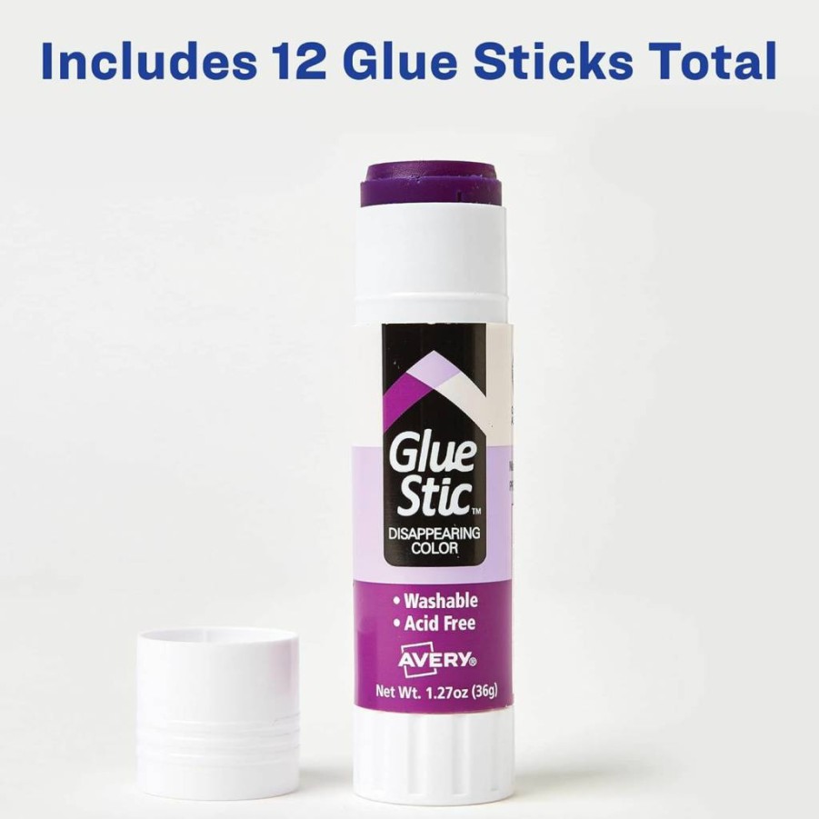 Avery Disappearing Purple Glue Stick, 1.27 Oz - Washable, Non-Toxic, Permanent Adhesive for School & Office (00221)