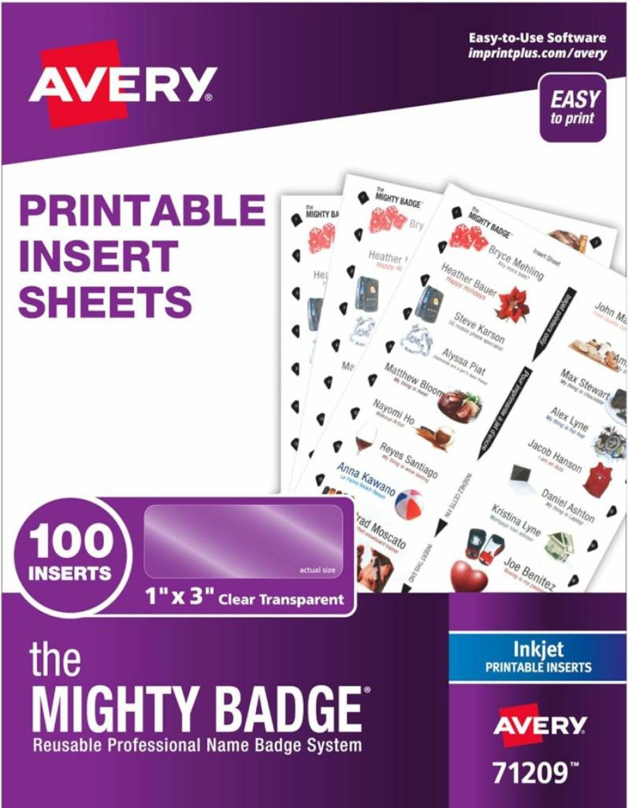AVERY 71210 The Mighty Badge 1" x 3" Clear Name Tag Inserts for Laser Printers - 100 Pack