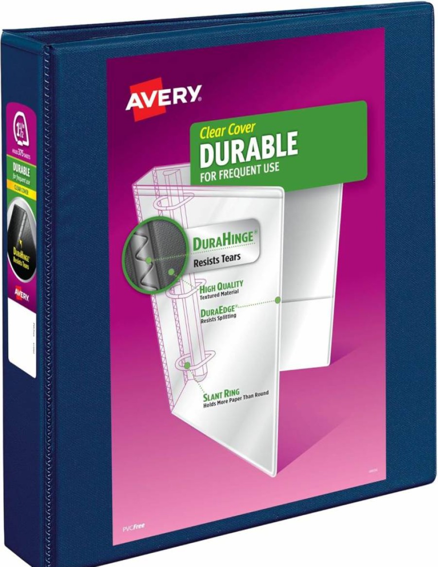 AVERY 17024 1.5 Inch Slant Ring Binder with DuraHinge, 375 Sheet Capacity, 2.1 Inch Spine, Customizable Clear Cover, Blue 3-Ring Binder for Durable Document Organization
