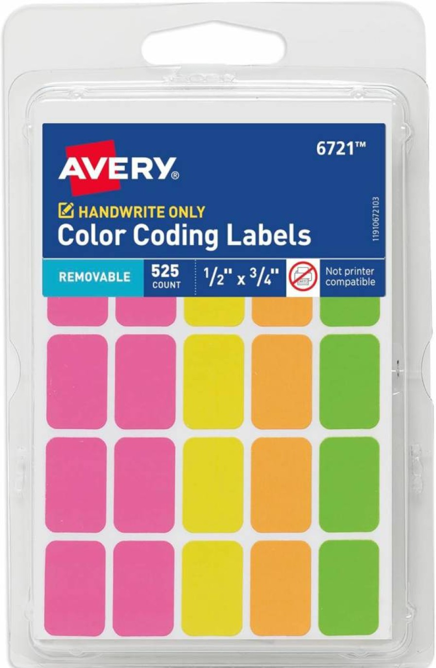 Avery Removable Color Coding Labels, 525-Pack, Rectangular Stickers, Assorted Bright Colors, Easy Peel & Stick, Multipurpose Organizer Labels for Office, School, Home (6721)