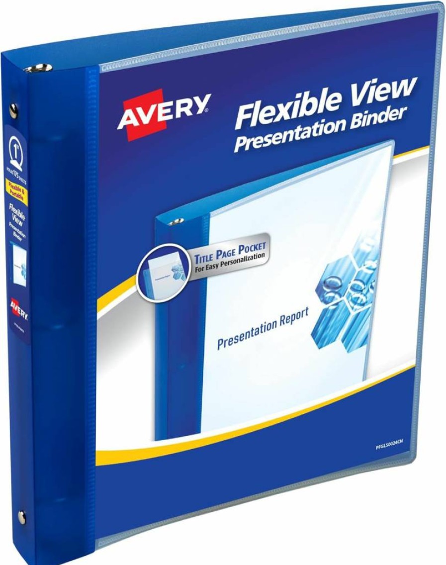 Avery 17675 Blue 1 Inch 3 Ring Binder with Round Rings, Flexible View Binder for Organizing Documents