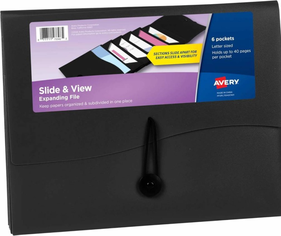 Avery Expanding File Folder with 6 Pockets, Letter Size, Sage Green, Slide & View Design (73546)