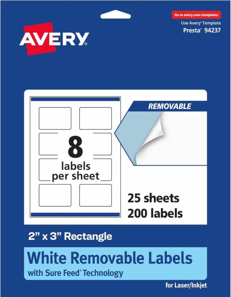 AVERY Matte White Removable Labels 2" x 3" - 120 Pack, Sure Feed Technology, Laser/Inkjet Printable, Print to Edge, Self-Adhesive Stickers for Home & Office