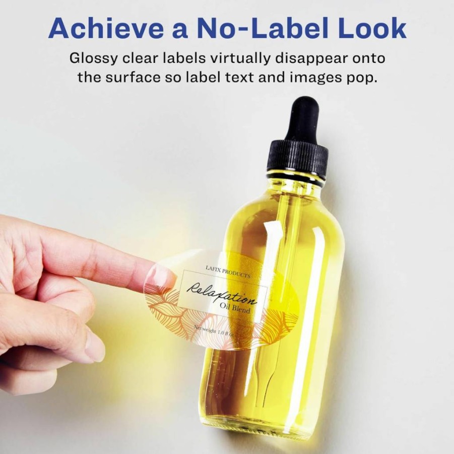 Avery Glossy Clear Oval Labels 1.5" x 3" - 100-Pack, Sure Feed Technology, Print-to-the-Edge for Laser/Inkjet Printers