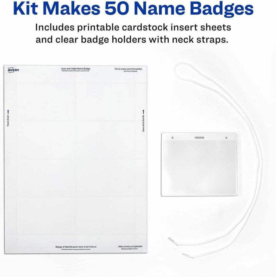 AVERY 74459 Name Badges with Lanyards - 3" x 4" Printable or Write-On Badge Holders, 100 Inserts, Reusable ID Card Holders for Events & Conferences