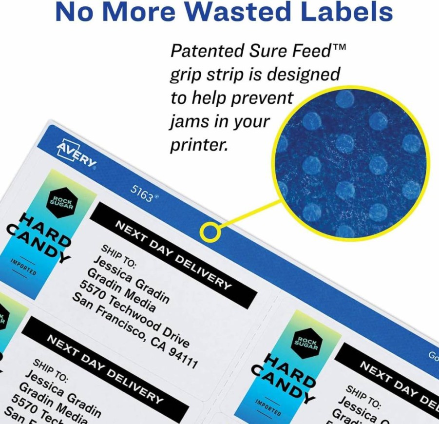 Avery 5164 Printable Shipping Labels, 3-1/3" x 4", White, 600 Blank Mailing Labels for Laser Printers with Sure Feed Technology