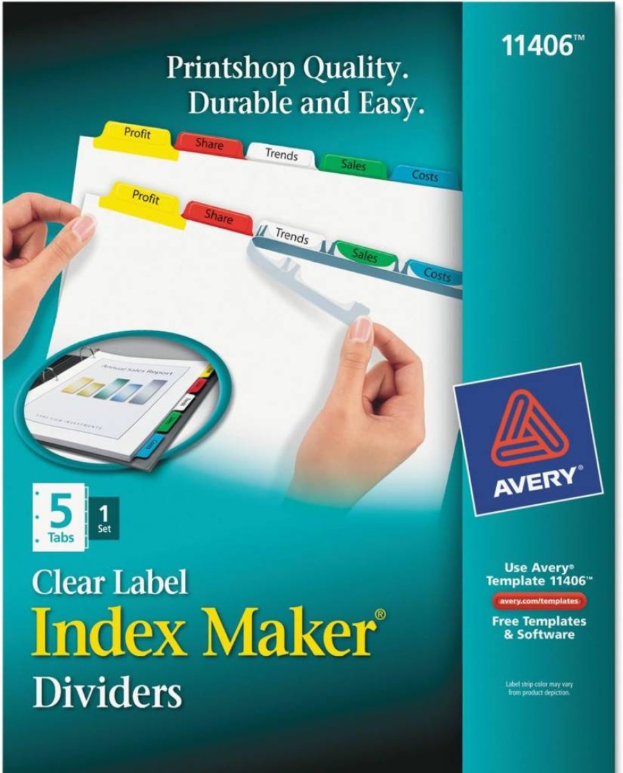 AVERY 11419 8-Tab Dividers for 3-Ring Binder, Customizable Multicolor Index Tabs with Clear Easy-Print Labels, 5 Sets