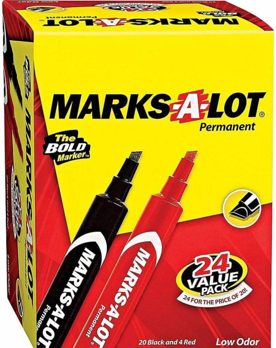 AVERY Marks-A-Lot Permanent Markers, 24 Pack - Chisel Tip, Waterproof & Wear-Resistant, Assorted Colors (24800) (98088)