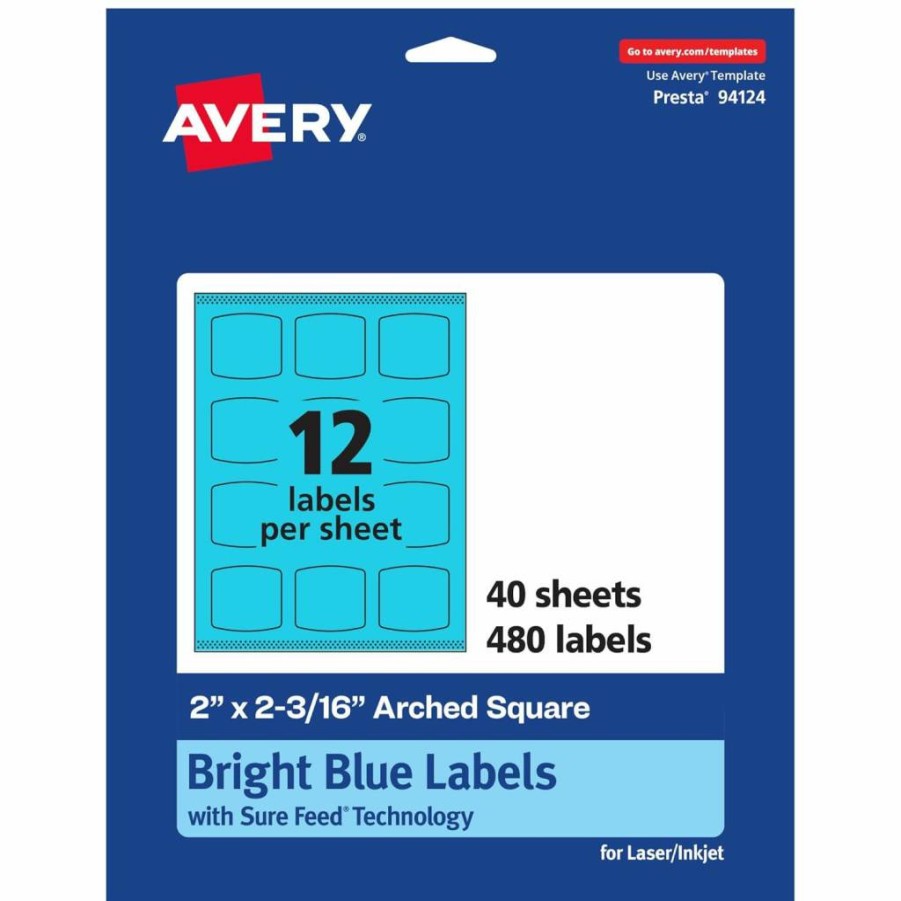 AVERY Bright Blue Printable Arched Square Labels, 2" x 2-3/16", Sure Feed Technology, 240 Labels for Laser/Inkjet Printers, Ideal for Cosmetics and Soaps Packaging