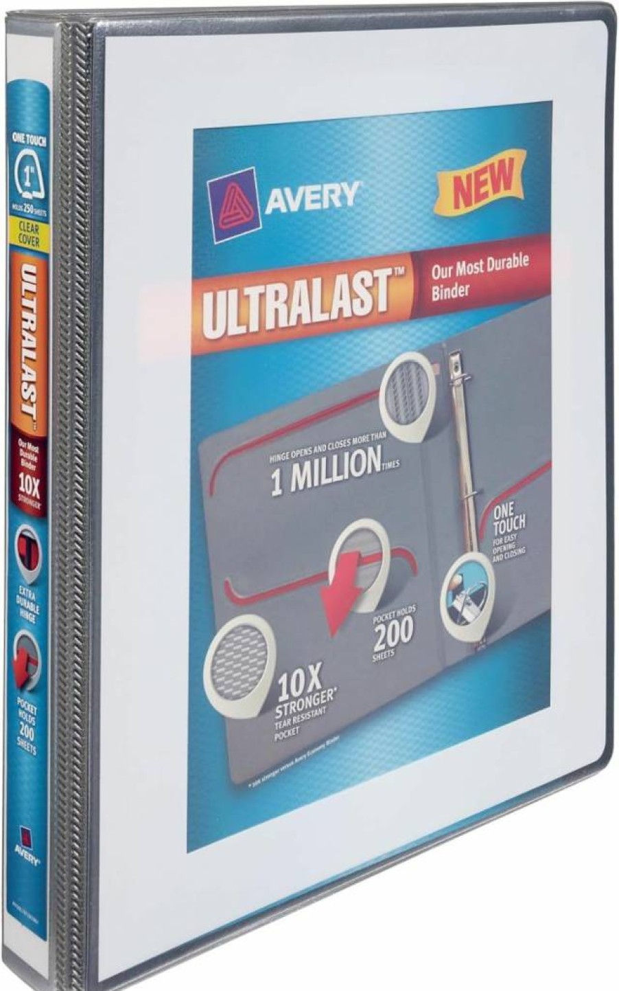 Avery Ultralast Heavy-Duty 3-Ring Binder with One-Touch Slant Rings, 1-Inch Capacity, 8.5 x 11 Inches, White, Durable for Office & School Use